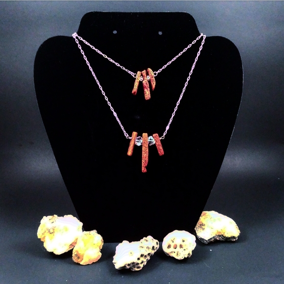 LARGE Herkimer Diamond Red Coral Necklace - Picture 2 of 2